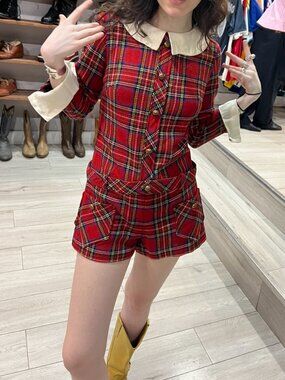 60s Vintage Jumpsuit Romper Wool Plaid Tartan